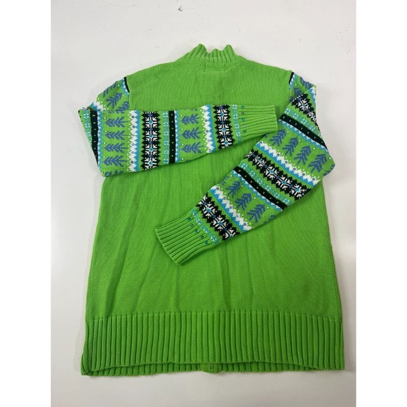 Quacker Factory Women's Green Long Sleeve Full Zip Ski Snow Motif Sweater M - Picture 9 of 16